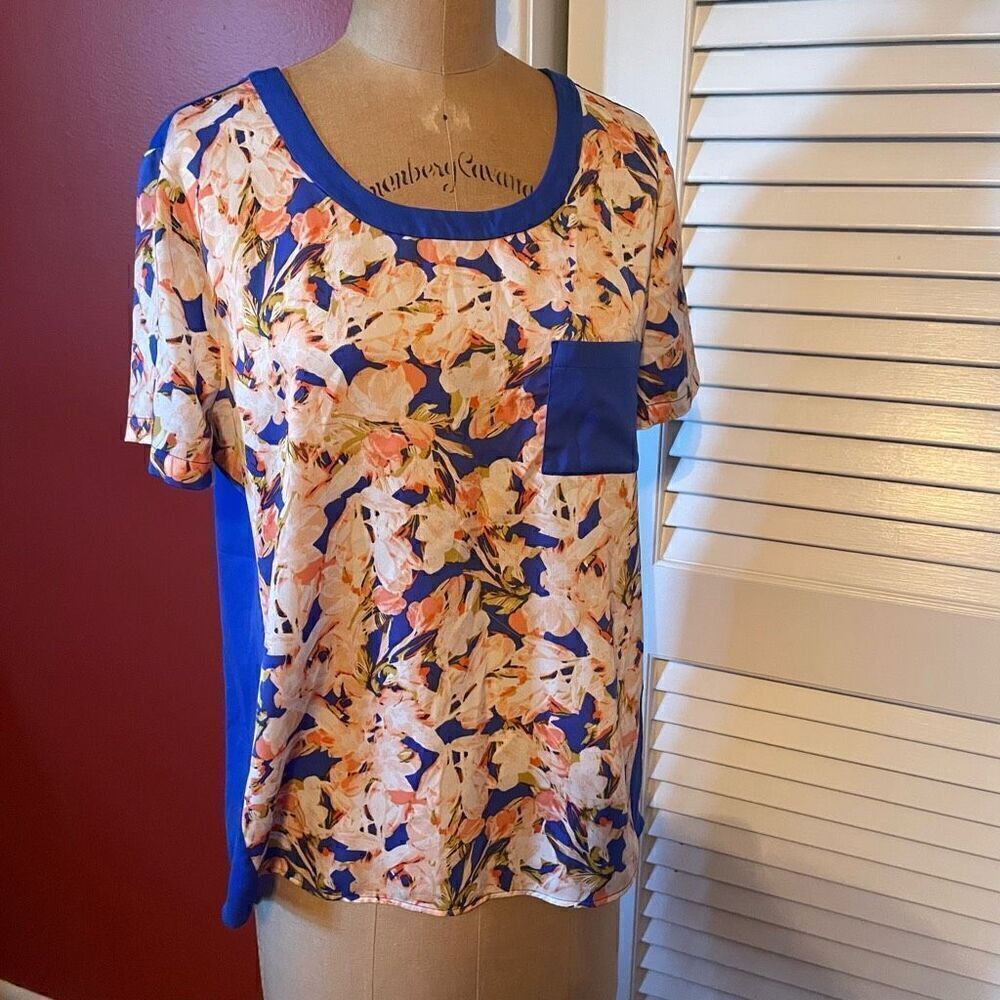 J CREW | blue floral short sleeve blouse S